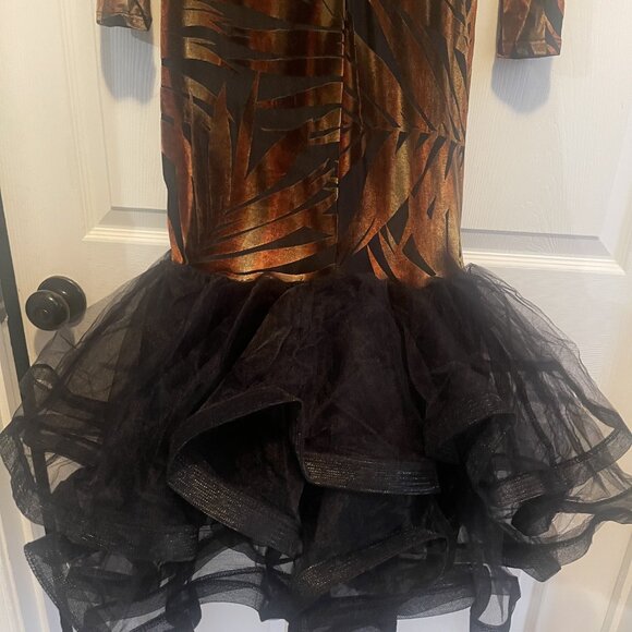 Mermaid-Style Sheer Fall Midi Dress with Black Mesh Sheer Ruffle Hem - Picture 16 of 16